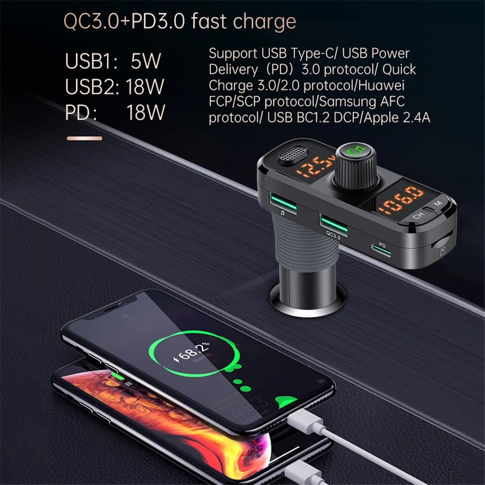 BC70 Car MP3 Bluetooth-compatible Hands-free FM Transmitter Radio Music Player Dual USB QC3.0+PD Charger - 6