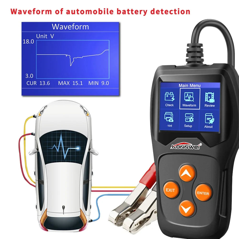 KONNWEI KW600 12V Car Battery Tester 100 to 2000CCA 12 Volt Battery Tools for Car Quick Cranking Charging Diagnostic - 3