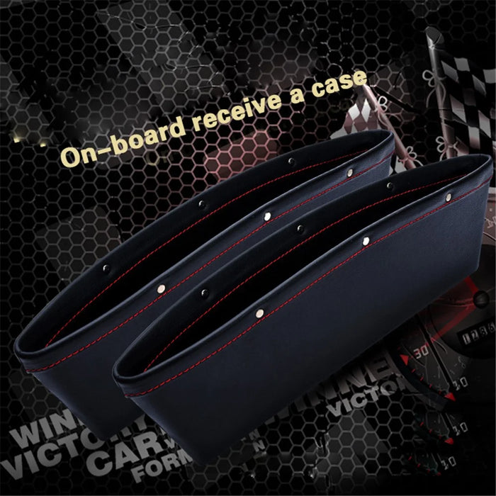 2Pcs / Set Vehicle Mounted Seat Gap Leather Storage Organizer for Wallet, Phones, Maps, Cash etc. - Black - 2