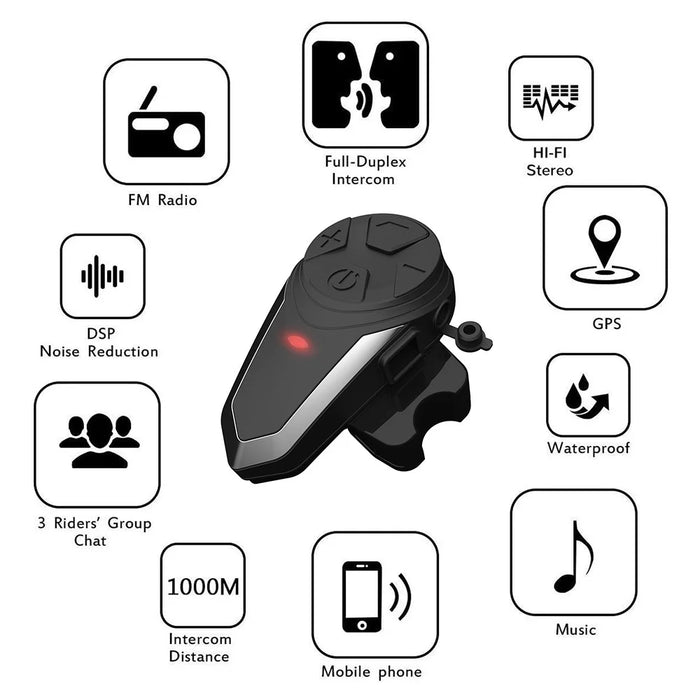 BT-S3 Waterproof IPX6 Motorcycle Helmet Bluetooth-compatible Headphone 1000m Interphone Hands-free Call Headset with FM Function - 4