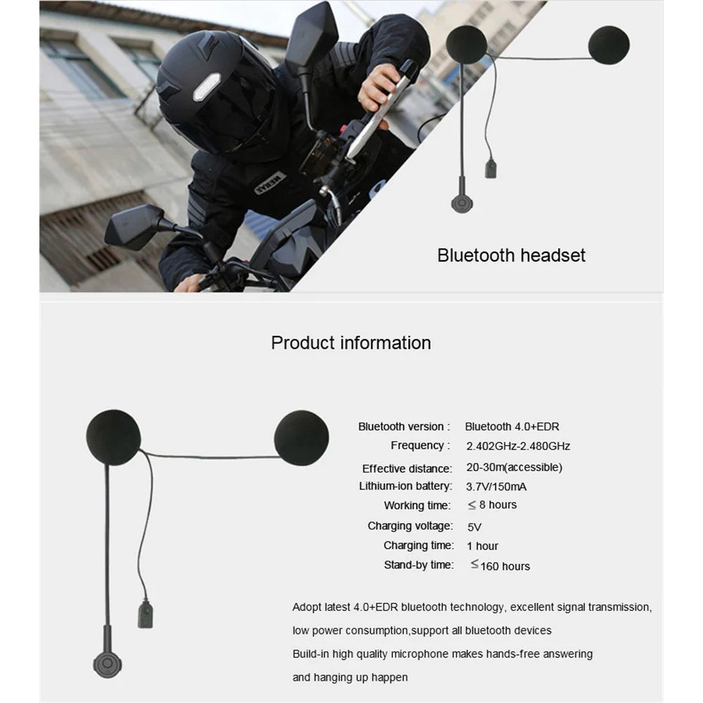 Wireless Bluetooth-compatible Headset Motorcycle Helmet Handsfree Music Calling Headphone - 6