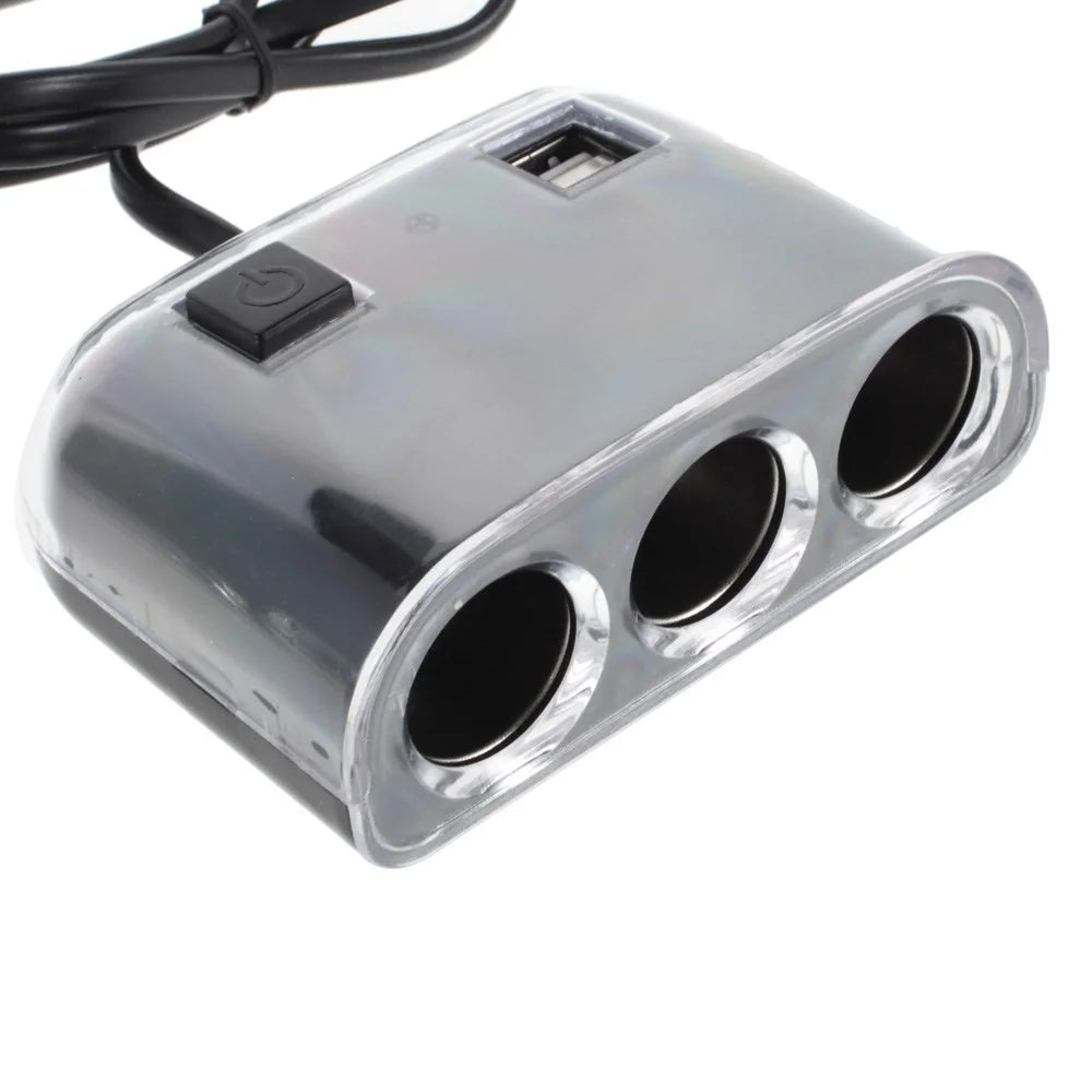 OLESSON No.1505 1 to 3 Car Cigarette Lighter Socket & Dual USB Car Charger - Black - 2