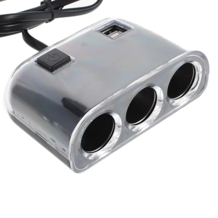 OLESSON No.1505 1 to 3 Car Cigarette Lighter Socket & Dual USB Car Charger - Black - 2