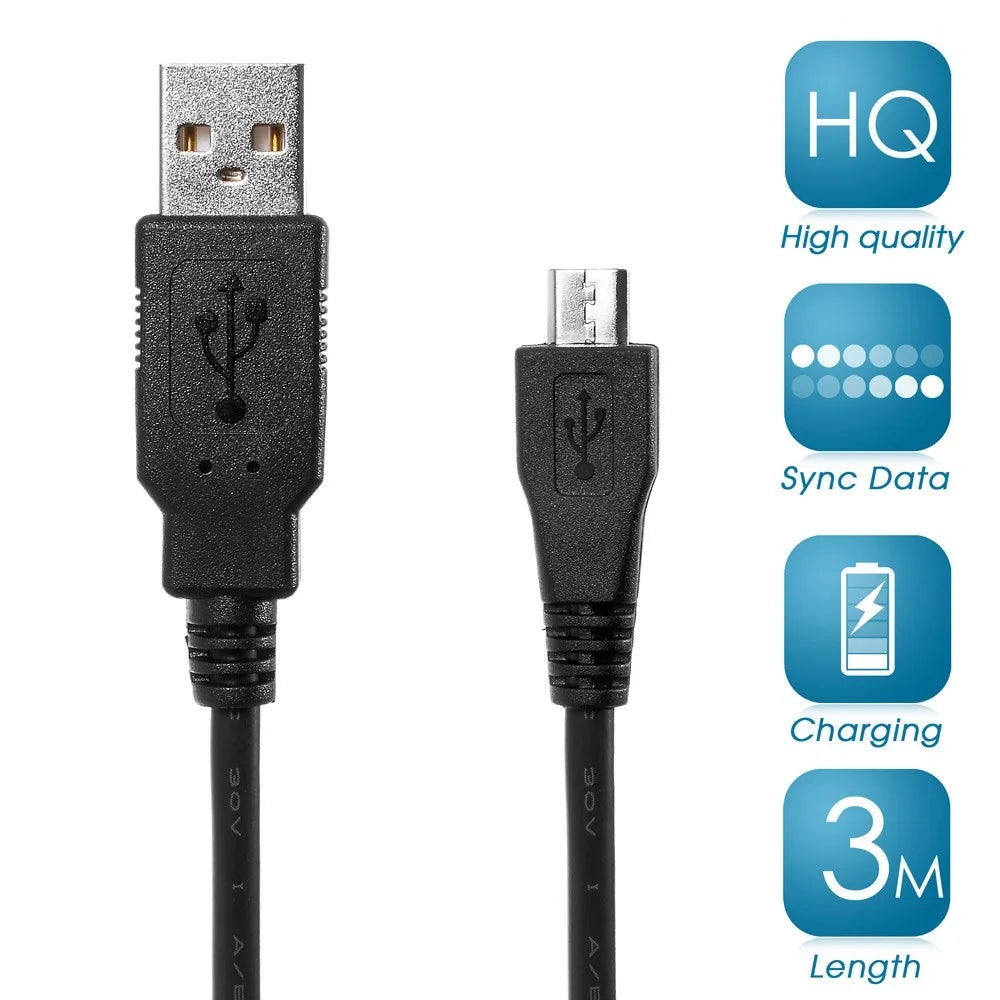 3M Micro USB 2.0 Data Sync Charger Cable Cord for Samsung HTC LG Sony Huawei - Black (In Stock) - 1