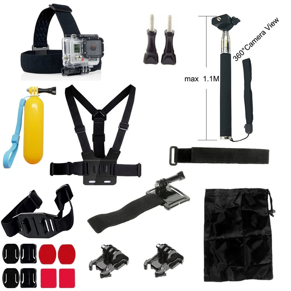 20 in 1 Outdoor Accessories Kit with Headstrap, Chest Strap, Helmet Mount, Monopod for GoPro Hero 4/3+/3 SJ6000 Xiaomi Yi - 1