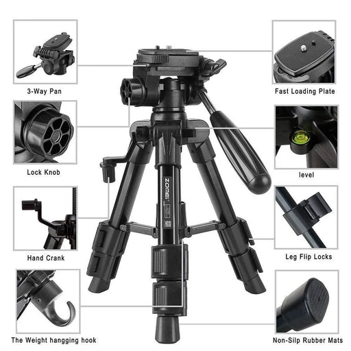 ZOMEI Q100 Portable Aluminum Alloy Mini Travel Camera Tabletop Tripod Lampstand - Black - 2