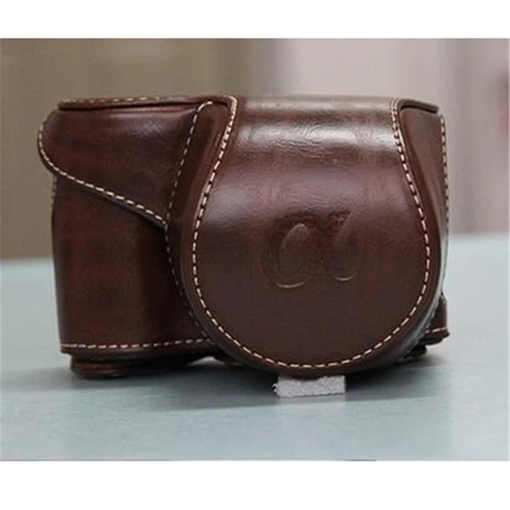 Crazy Horse Full Body Leather Protective Case Camera Accessory for Sony Alpha A6300/A6000 - Coffee - 1