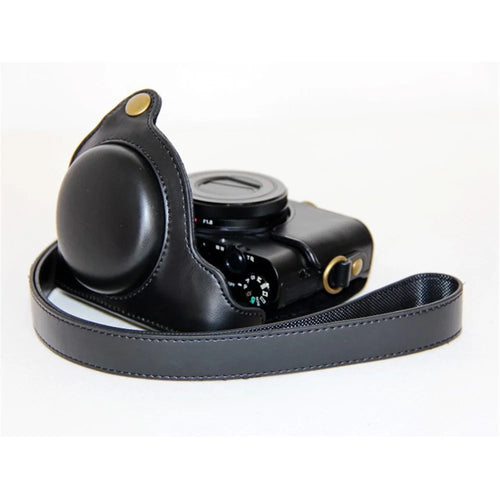 PU Leather Camera Protective Case + Strap for Sony DSC-RX100 Mark III IV M1/M2/M3/M4/M5 - Black - 1
