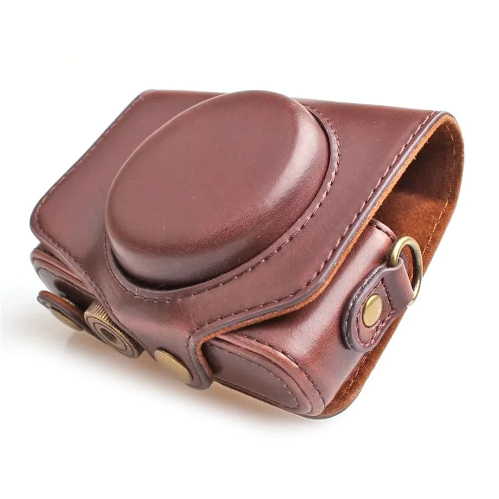 PU Leather Camera Protective Pouch + Shoulder Strap for Canon SX720/ SX700/ SX730/ SX740 HS - Coffee - 1