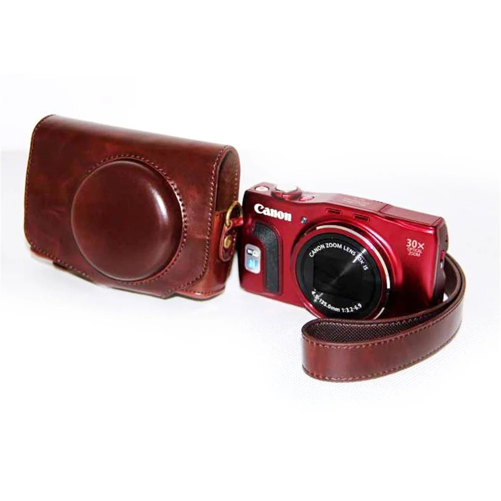 PU Leather Camera Protective Pouch + Shoulder Strap for Canon SX720/ SX700/ SX730/ SX740 HS - Coffee - 2