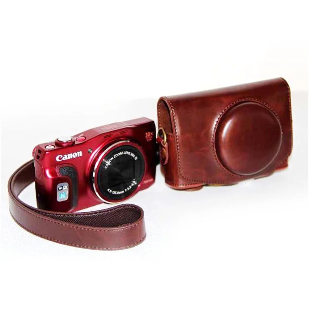 PU Leather Camera Protective Pouch + Shoulder Strap for Canon SX720/ SX700/ SX730/ SX740 HS - Coffee - 3