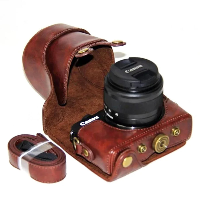 PU Leather Camera Protective Cover + Strap for Canon EOSM/EOSM2/EOSM 10 with 15-45mm Lens - Coffee - 3