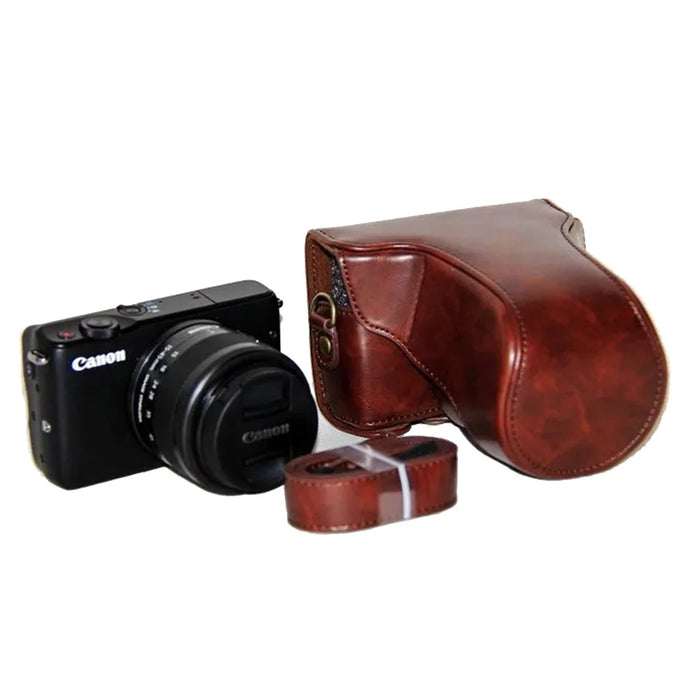 PU Leather Camera Protective Cover + Strap for Canon EOSM/EOSM2/EOSM 10 with 15-45mm Lens - Coffee - 4