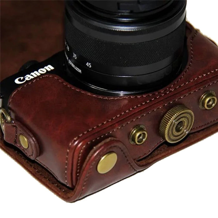 PU Leather Camera Protective Cover + Strap for Canon EOSM/EOSM2/EOSM 10 with 15-45mm Lens - Coffee - 5