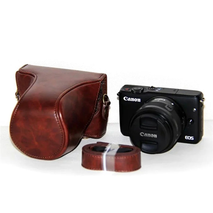 PU Leather Camera Protective Cover + Strap for Canon EOSM/EOSM2/EOSM 10 with 15-45mm Lens - Coffee - 6
