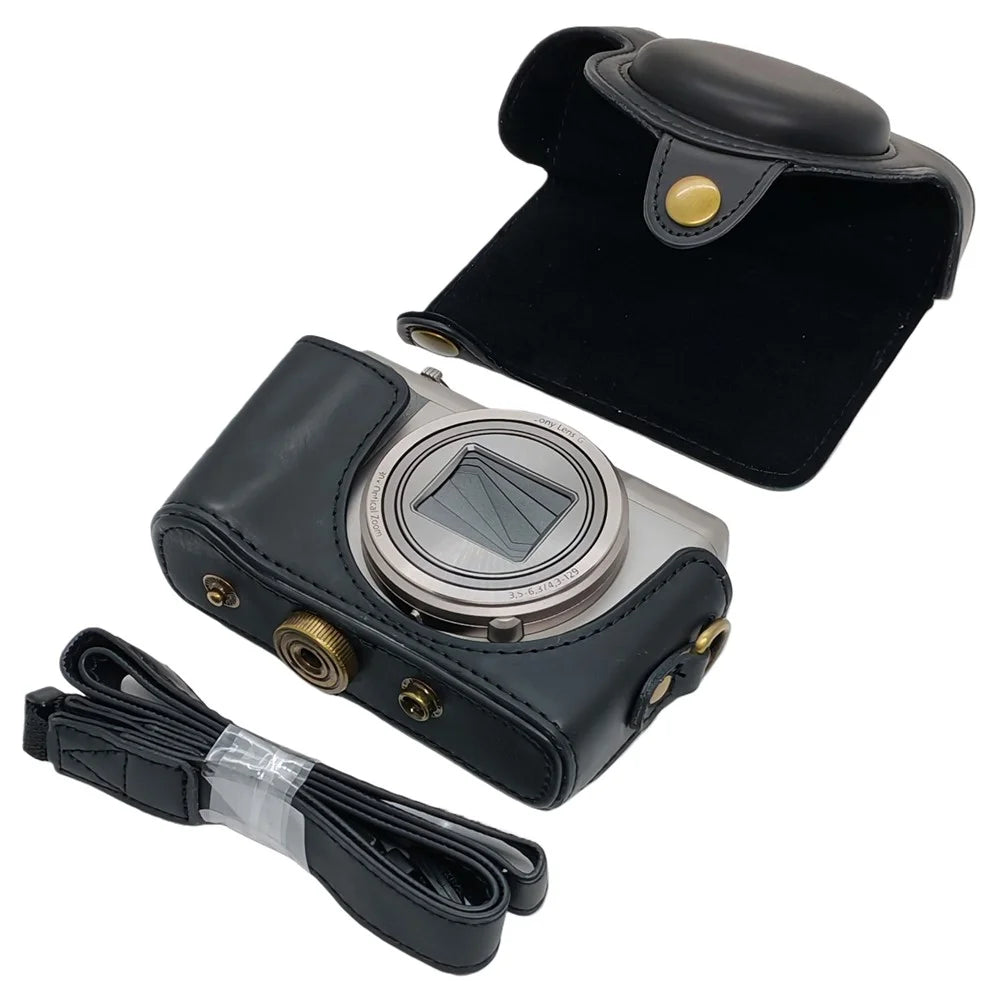 PU Leather Camera Protective Case Pouch with Shoulder Strap for Sony HX60/HX50/HX30 - Black - 1