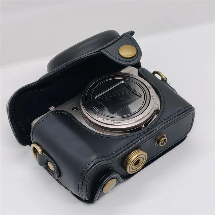 PU Leather Camera Protective Case Pouch with Shoulder Strap for Sony HX60/HX50/HX30 - Black - 2