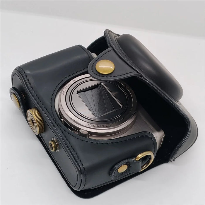 PU Leather Camera Protective Case Pouch with Shoulder Strap for Sony HX60/HX50/HX30 - Black - 3