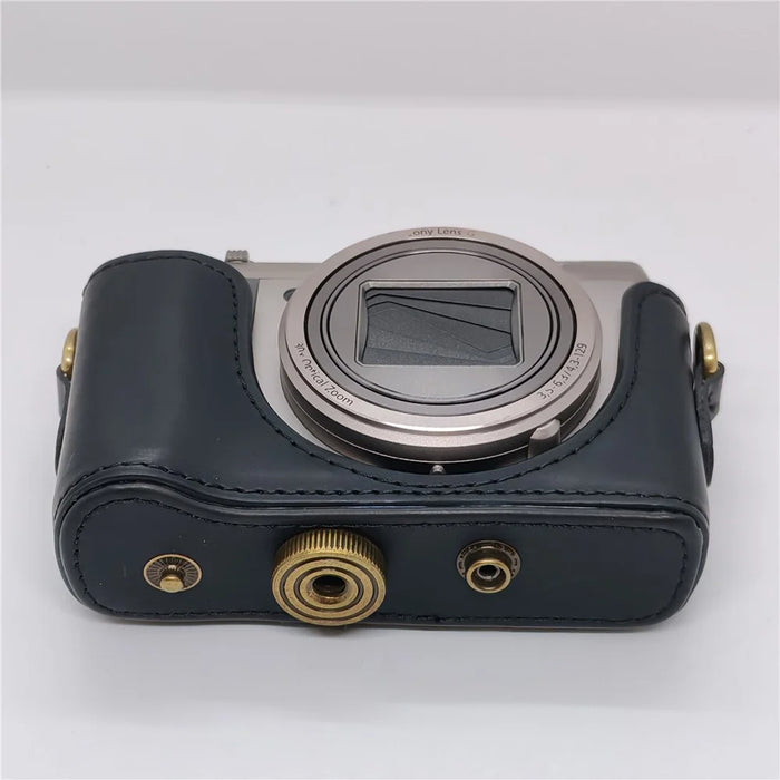 PU Leather Camera Protective Case Pouch with Shoulder Strap for Sony HX60/HX50/HX30 - Black - 4
