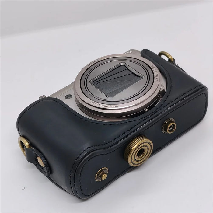PU Leather Camera Protective Case Pouch with Shoulder Strap for Sony HX60/HX50/HX30 - Black - 5