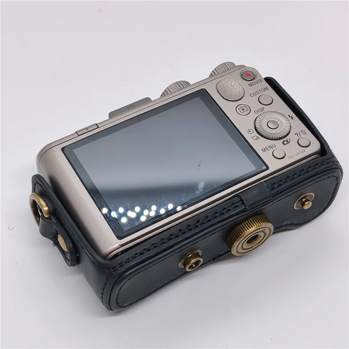 PU Leather Camera Protective Case Pouch with Shoulder Strap for Sony HX60/HX50/HX30 - Black - 7