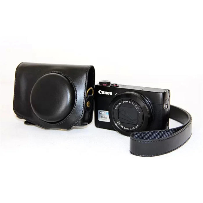 Protective Leather Camera Case with Shoulder Strap for Canon G7X - Black - 1