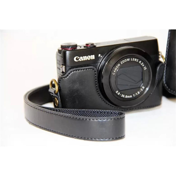 Protective Leather Camera Case with Shoulder Strap for Canon G7X - Black - 2