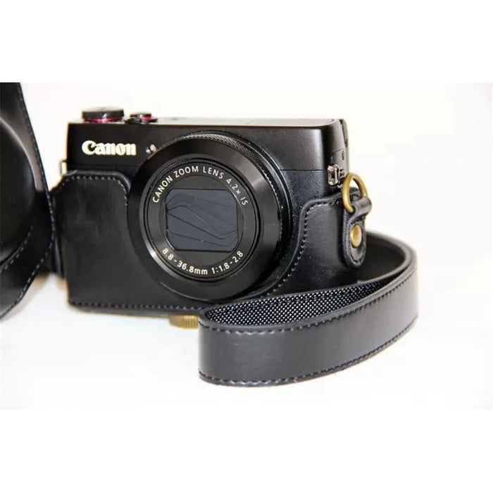 Protective Leather Camera Case with Shoulder Strap for Canon G7X - Black - 3