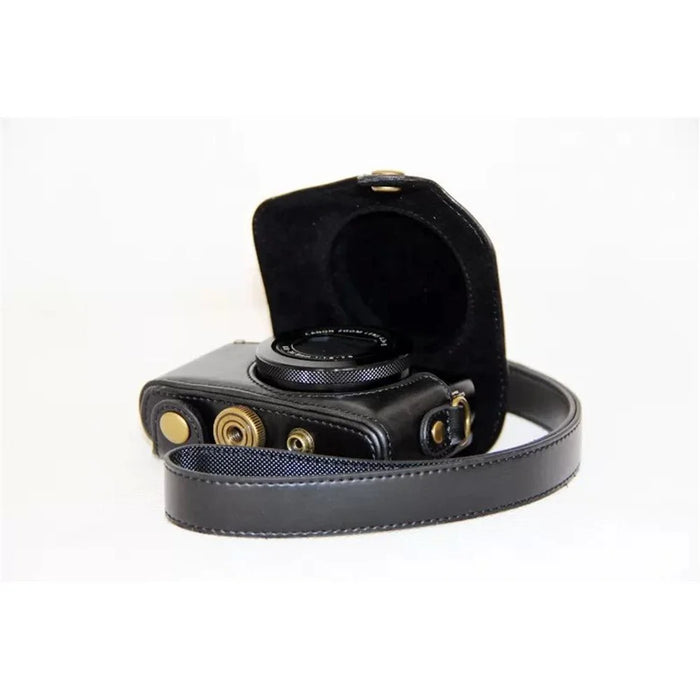 Protective Leather Camera Case with Shoulder Strap for Canon G7X - Black - 4