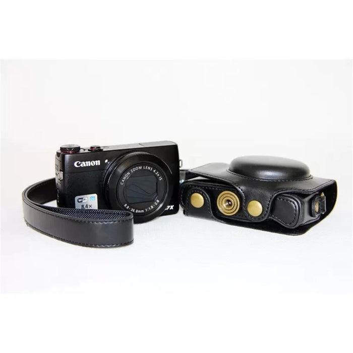 Protective Leather Camera Case with Shoulder Strap for Canon G7X - Black - 6