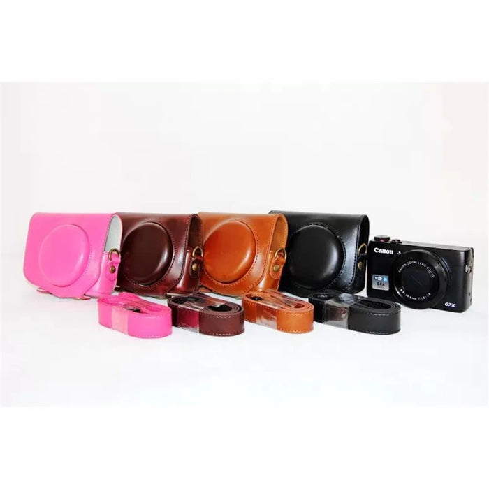 Protective Leather Camera Case with Shoulder Strap for Canon G7X - Black - 7