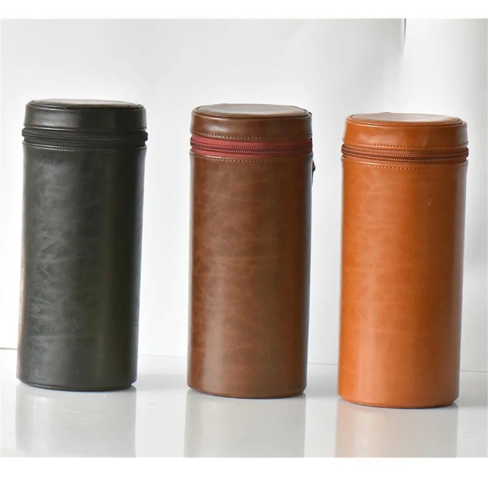 Camera Lens Bag Lens Pocket PU Leather Shell for Nikon Canon Sony Fujifilm etc - Size: L / Coffee - 4