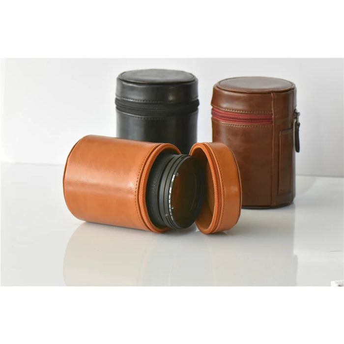 Camera Lens Bag Lens PU Leather Protective Case for Nikon Canon Sony Fujifilm etc - Size: S / Coffee - 6