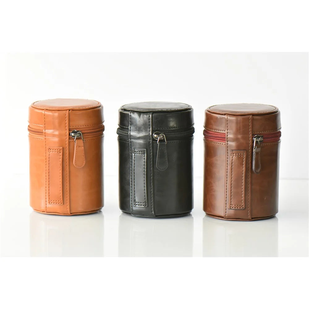 Camera Lens PU Leather Bag Protection Case for Nikon Canon Sony Fujifilm etc - Size: M / Coffee - 3