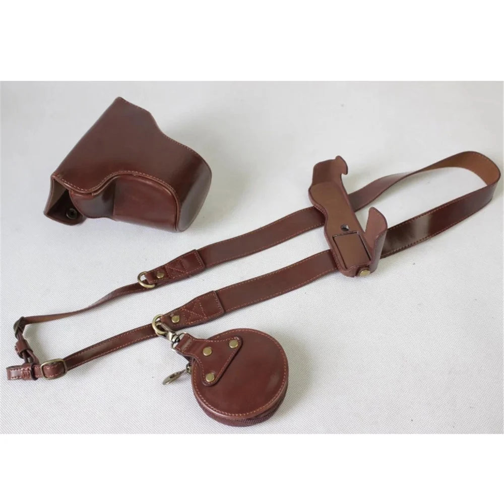 PU Leather Protective Bag Shell + Strap + Camera Lens Bag for Fujifilm XA5 XA20 Camera - Coffee - 1