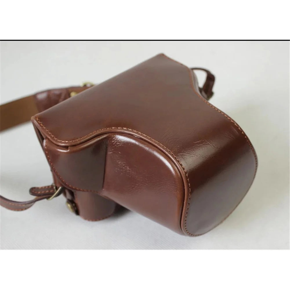PU Leather Protective Bag Shell + Strap + Camera Lens Bag for Fujifilm XA5 XA20 Camera - Coffee - 2
