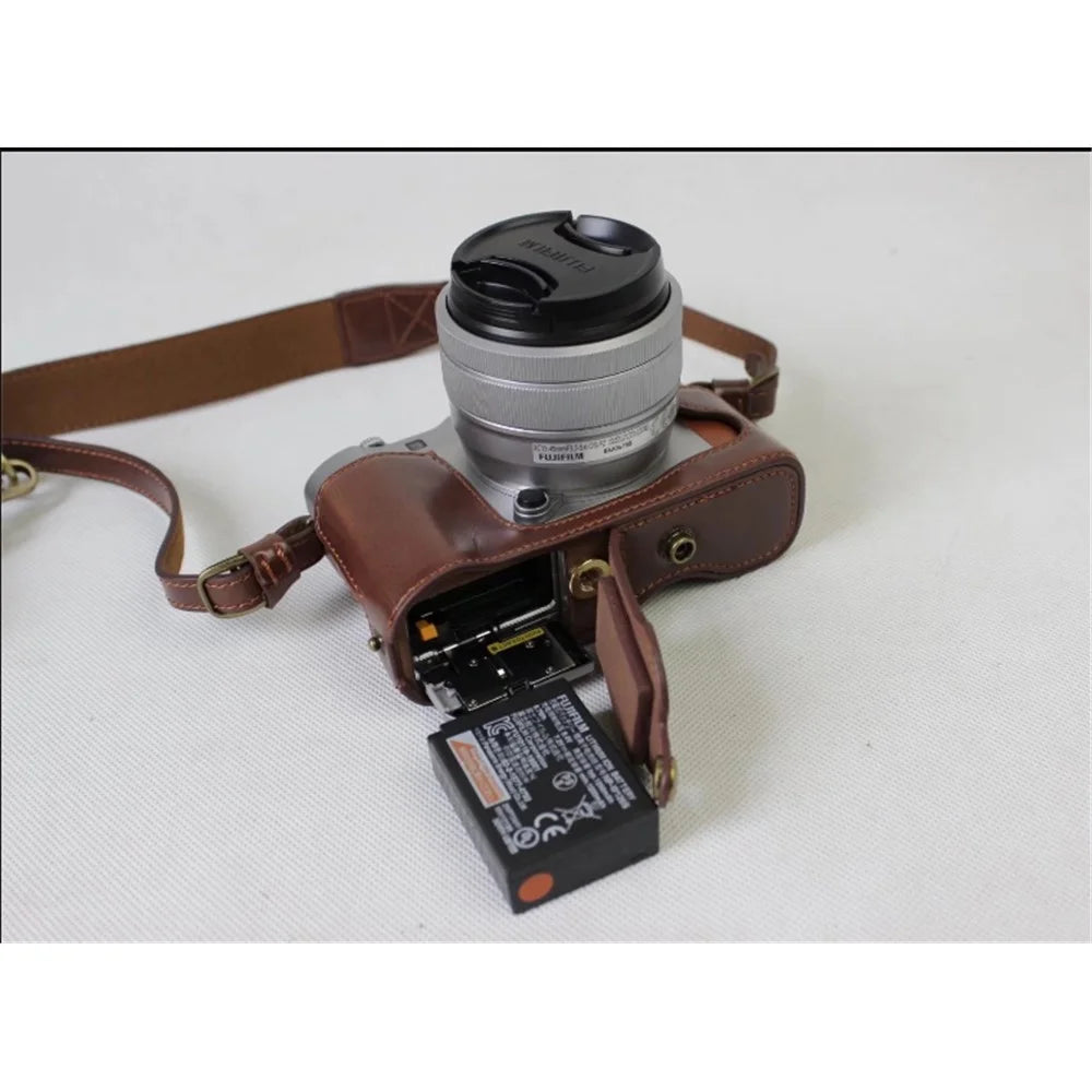 PU Leather Protective Bag Shell + Strap + Camera Lens Bag for Fujifilm XA5 XA20 Camera - Coffee - 3