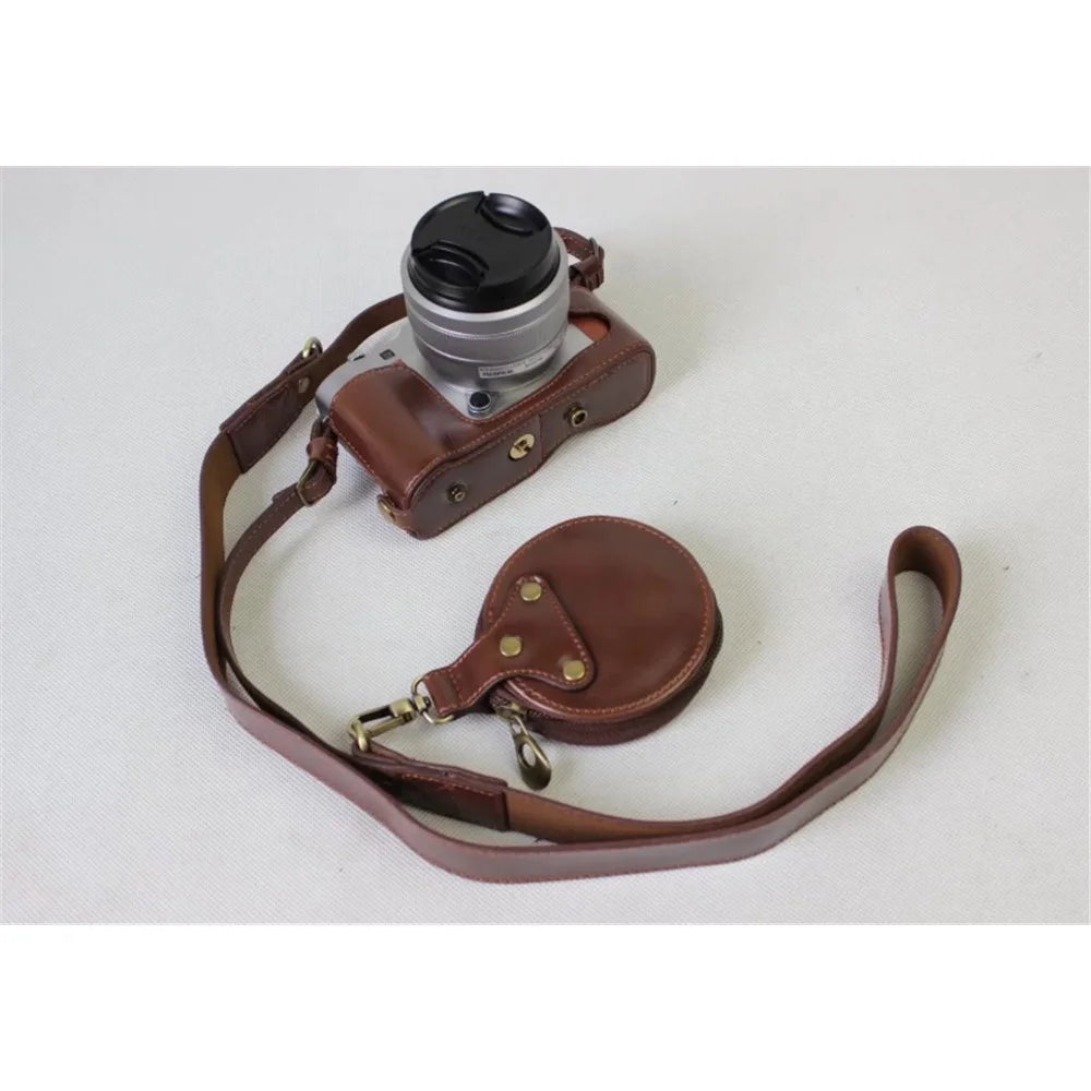 PU Leather Protective Bag Shell + Strap + Camera Lens Bag for Fujifilm XA5 XA20 Camera - Coffee - 4