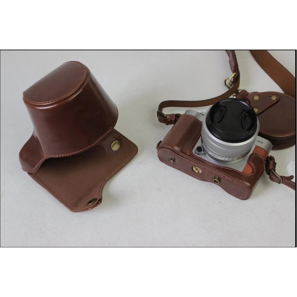 PU Leather Protective Bag Shell + Strap + Camera Lens Bag for Fujifilm XA5 XA20 Camera - Coffee - 5