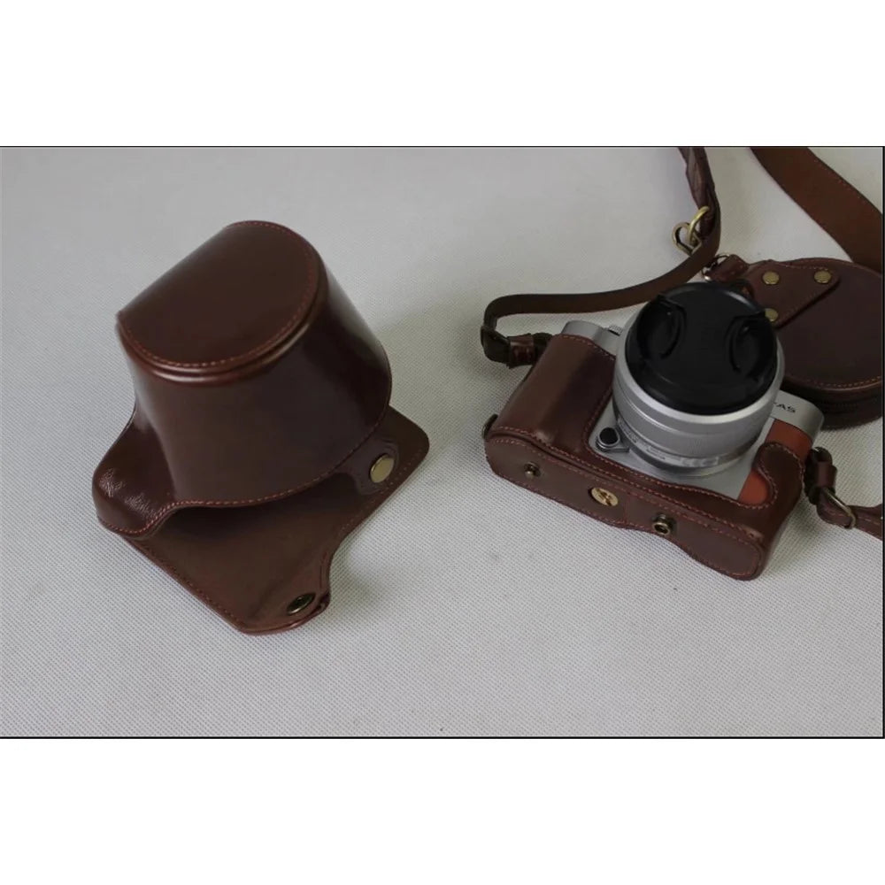 PU Leather Protective Bag Shell + Strap + Camera Lens Bag for Fujifilm XA5 XA20 Camera - Coffee - 6