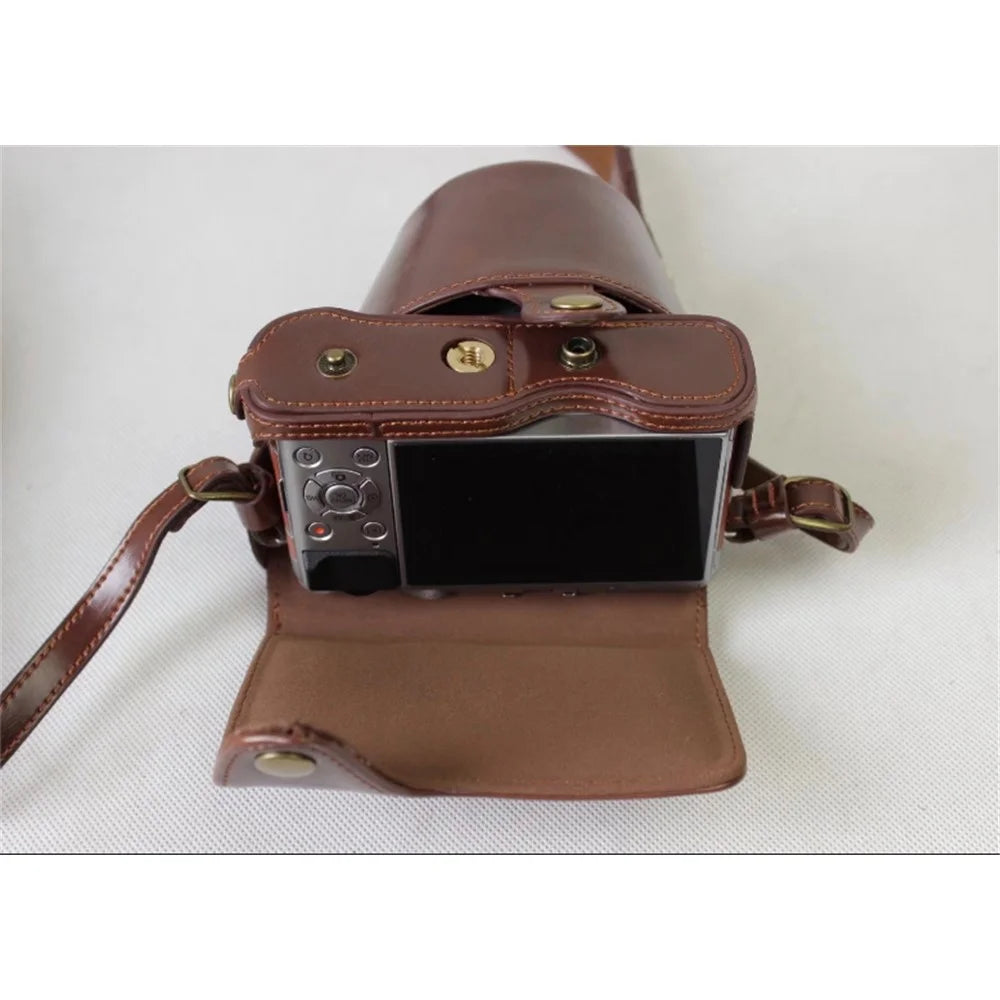 PU Leather Protective Bag Shell + Strap + Camera Lens Bag for Fujifilm XA5 XA20 Camera - Coffee - 7
