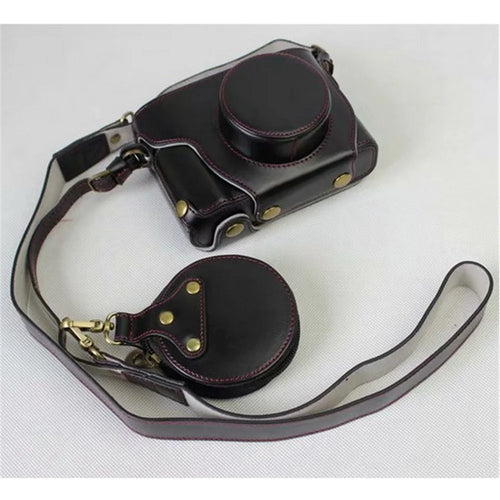 PU Leather Camera Protective Case + Strap + Camera Lens Bag for Fujifilm X100F - Black - 1