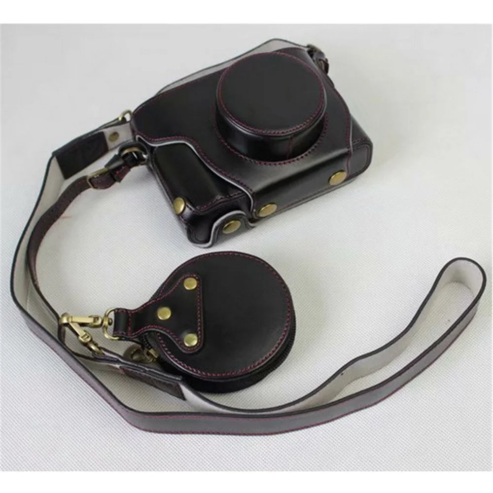 PU Leather Camera Protective Case + Strap + Camera Lens Bag for Fujifilm X100F - Black - 1