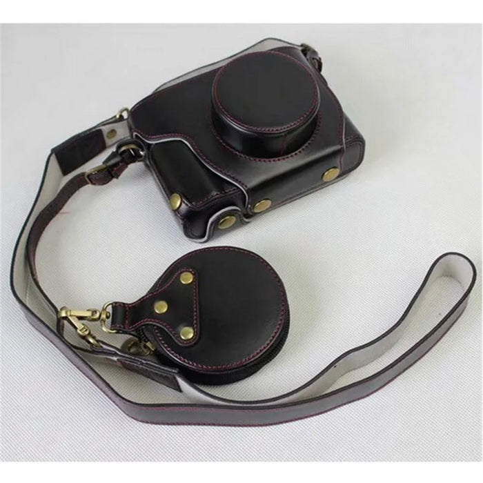 PU Leather Camera Protective Case + Strap + Camera Lens Bag for Fujifilm X100F - Black - 1