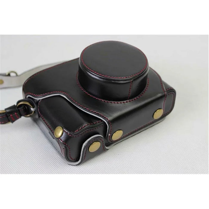 PU Leather Camera Protective Case + Strap + Camera Lens Bag for Fujifilm X100F - Black - 2