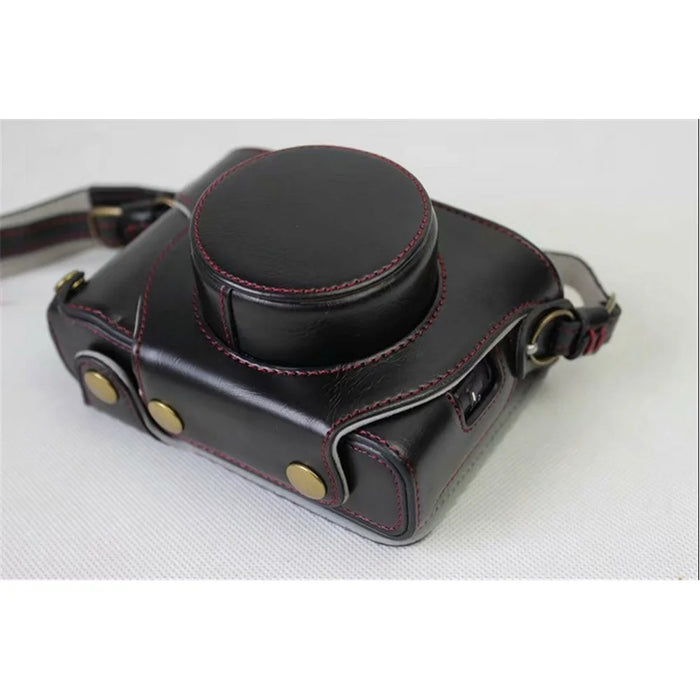 PU Leather Camera Protective Case + Strap + Camera Lens Bag for Fujifilm X100F - Black - 3