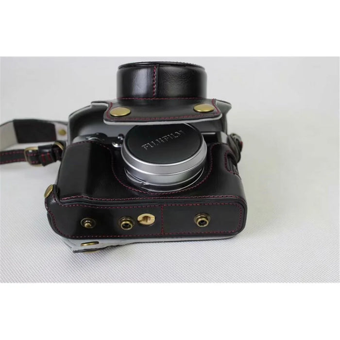 PU Leather Camera Protective Case + Strap + Camera Lens Bag for Fujifilm X100F - Black - 4