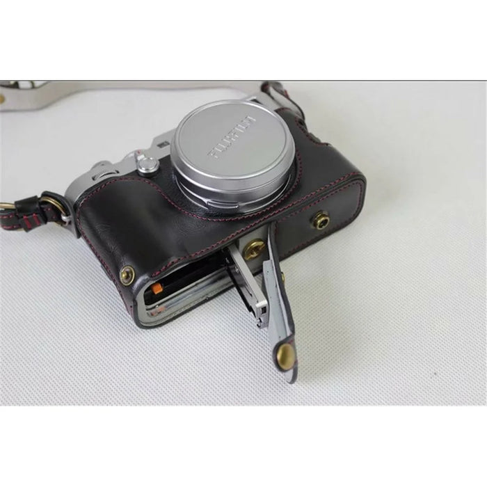 PU Leather Camera Protective Case + Strap + Camera Lens Bag for Fujifilm X100F - Black - 6