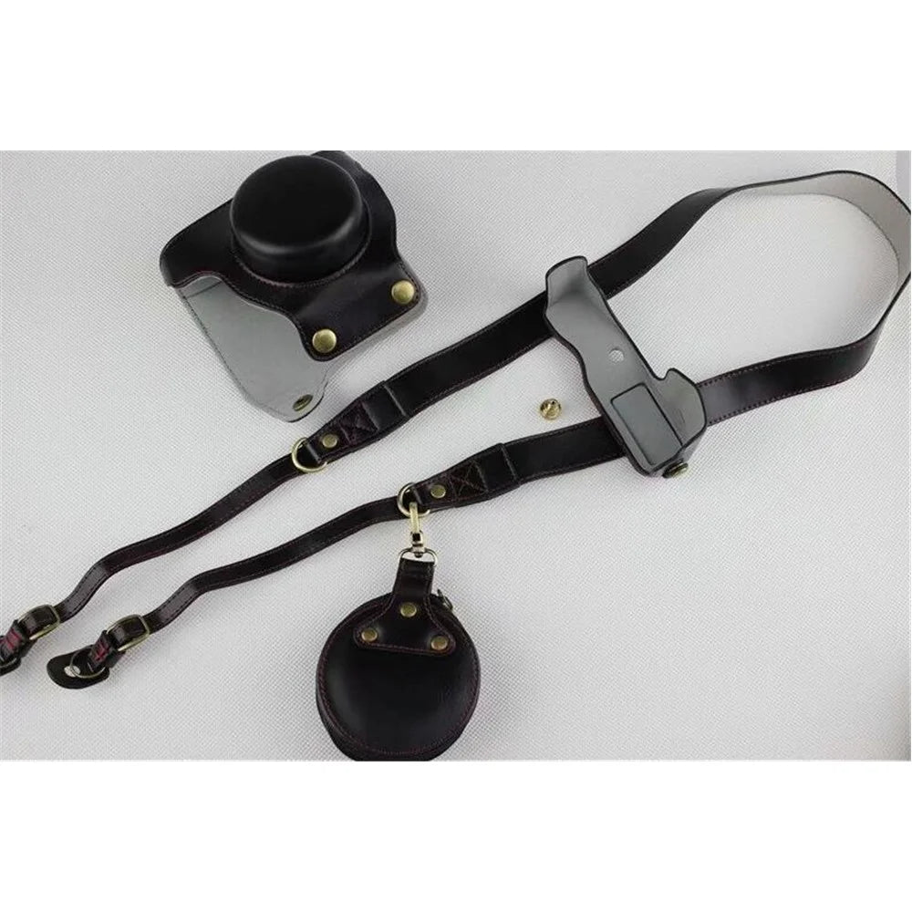 Black - PU Leather Half Camera Case Bag Protector for Olympus E-PL9 EPL9 Camera - 2