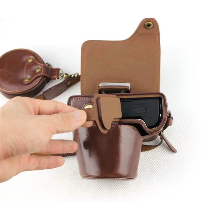 PU Leather Protective Case + Strap + Camera Lens Bag for Canon EOS M50 - Coffee - 5